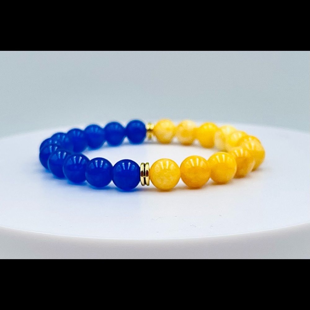 Men’s Women’s Strength Yellow Jade And Blue Chalcedony Natural Stone Bracelet
